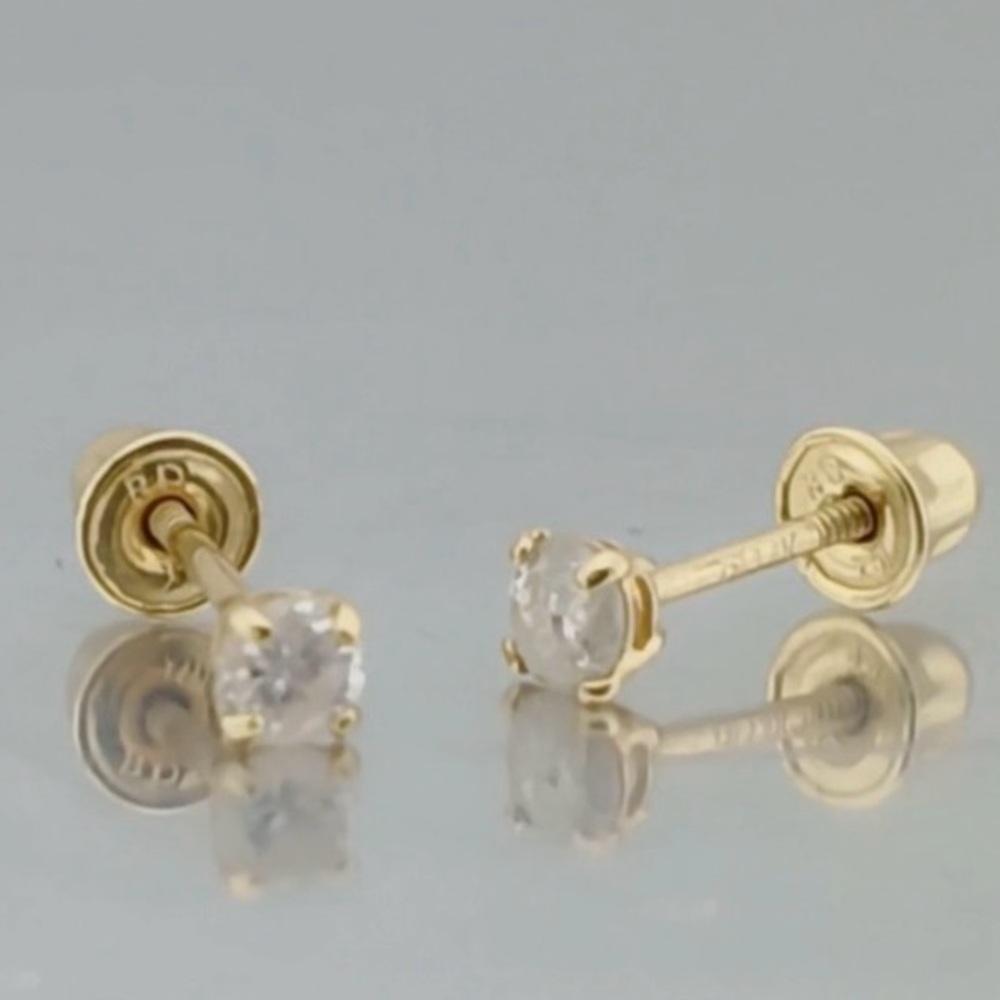 14k Gold Natural Round Diamond Solitaire Studs with screw backs &4 prong setting